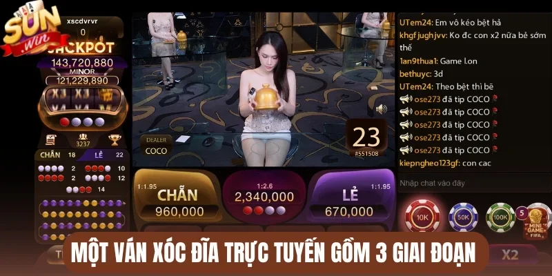 Một ván xóc đĩa trực tuyến gồm 3 giai đoạn 